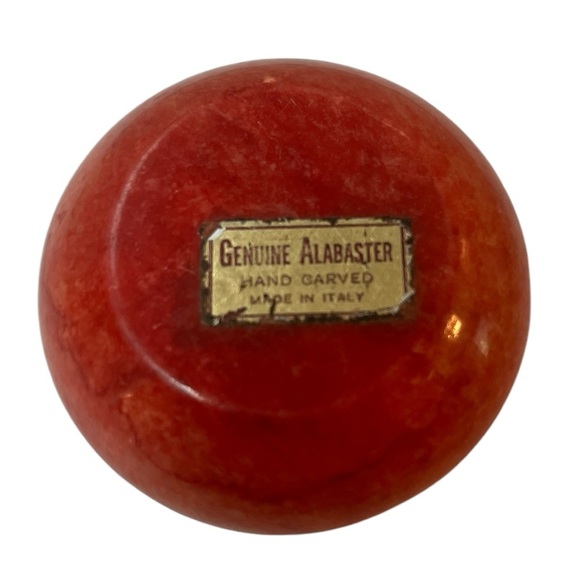 Genuine Red Alabaster Hand Carved Round Dresser Trinket Box, Made in Italy - Picture 6 of 6